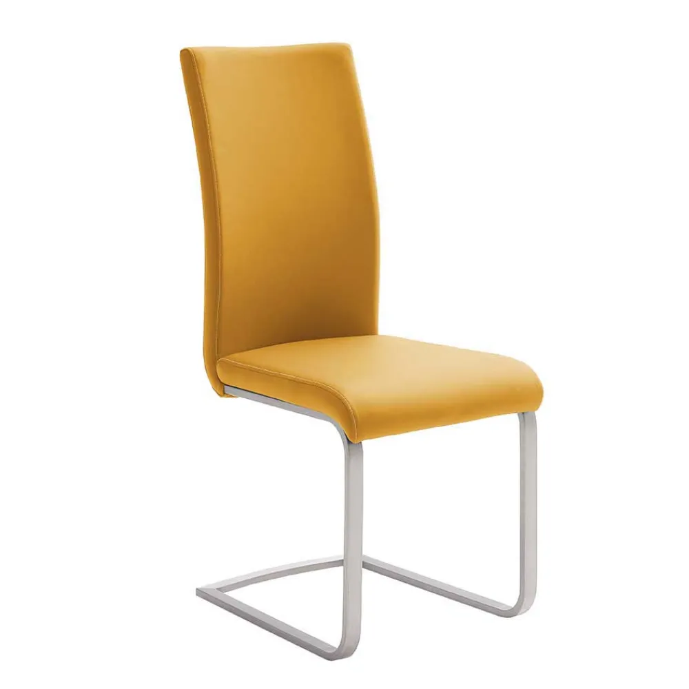 Wohnen Sessel|Stühle<Schwingstuhl in Curry Gelb Kunstleder Ericova mit Edelstahl Gestell (4er Set)