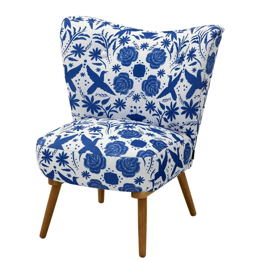 Wohnen Sessel<Sessel in Weiß Blau mit Blumen und Vögeln - Intiatos