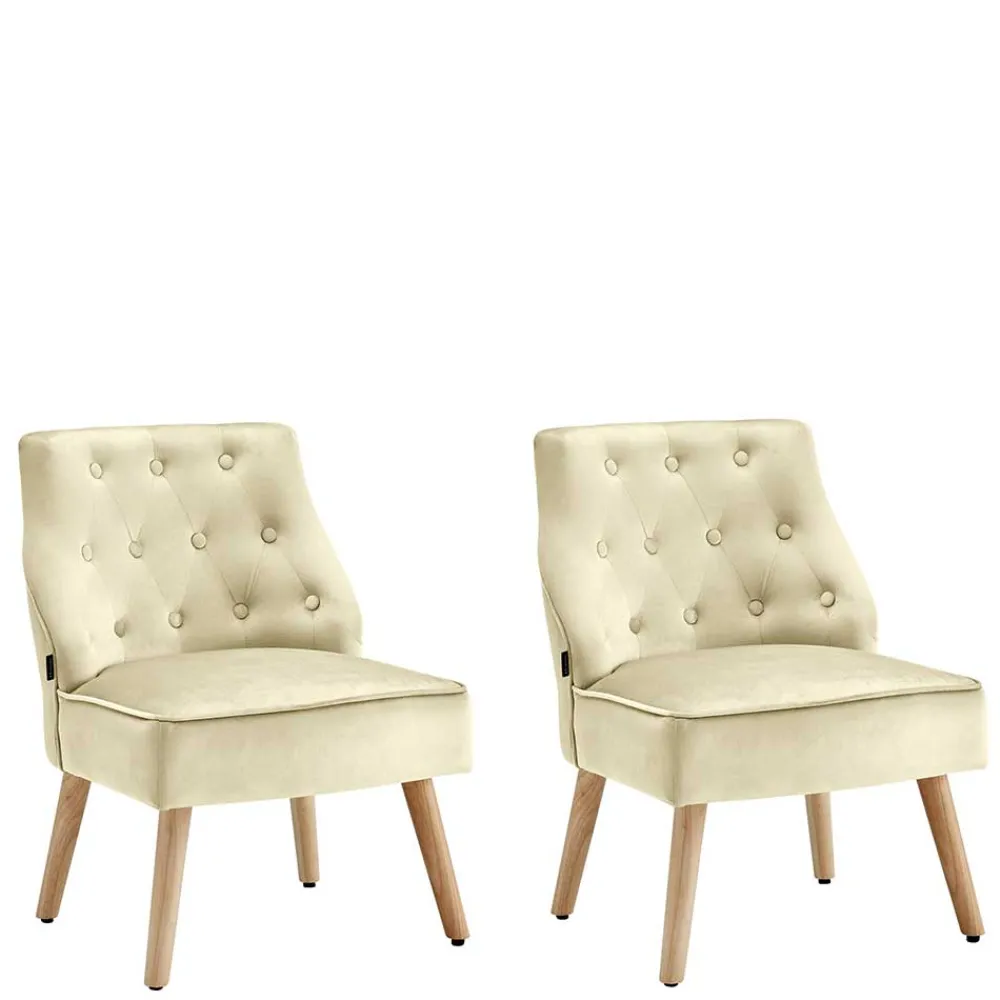 Wohnen Sessel<Sessel mit Knopfheftung in Creme Samt - Artling (2er Set)