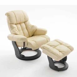 Wohnen Sessel<Sessel mit Relaxfunktion Leder in Creme Jet inkl. Fußhocker (zweiteilig)