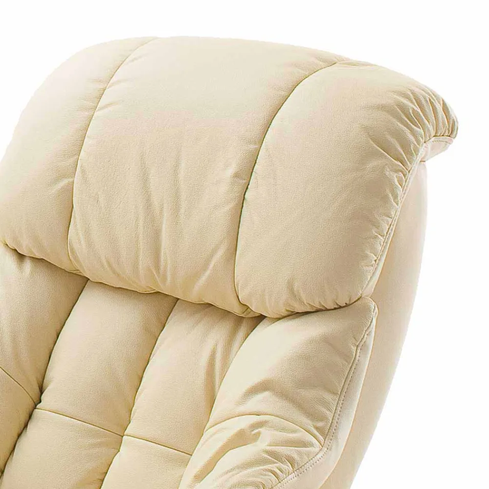 Wohnen Sessel<Sessel mit Relaxfunktion Leder in Creme Jet inkl. Fußhocker (zweiteilig)