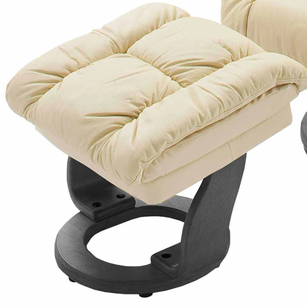 Wohnen Sessel<Sessel mit Relaxfunktion Leder in Creme Jet inkl. Fußhocker (zweiteilig)