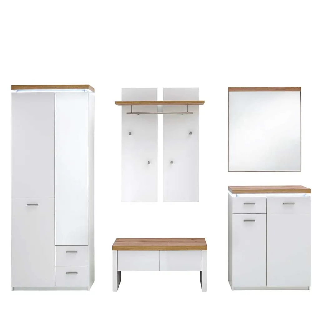 Wohnen Garderoben<Set Dielen Möbel Kombi mit LED - Nusenia (fünfteilig)