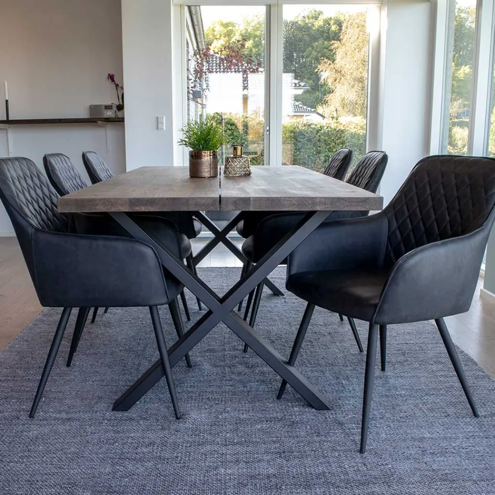 Wohnen Sitzgruppe<Set Loft X-Fuß Tisch & Tischsessel - Ghaz (siebenteilig)
