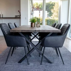 Wohnen Sitzgruppe<Set Loft X-Fuß Tisch & Tischsessel - Ghaz (siebenteilig)