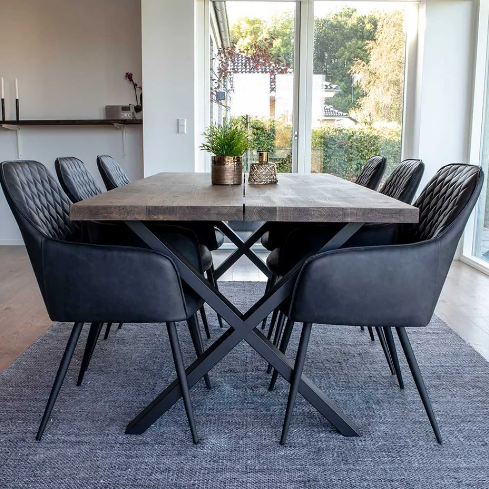 Wohnen Sitzgruppe<Set Loft X-Fuß Tisch & Tischsessel - Ghaz (siebenteilig)