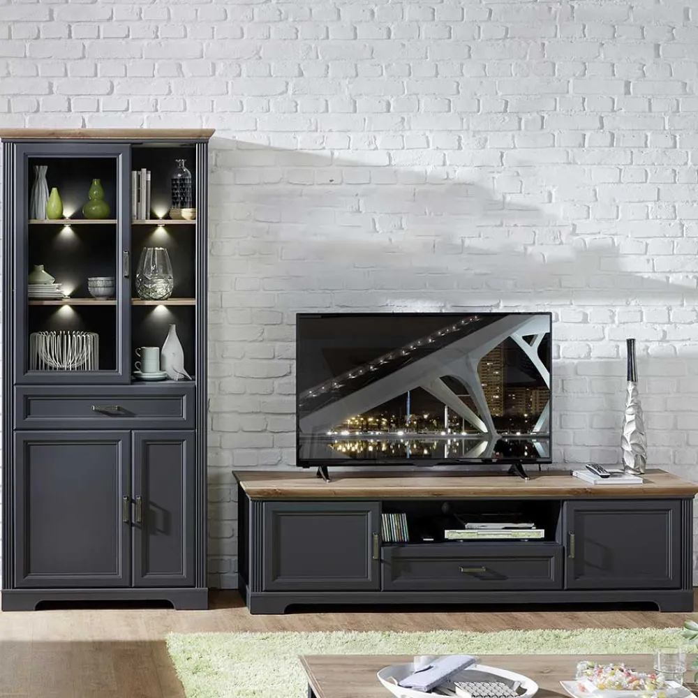 Wohnen Wohnwände<Set TV Lowboard & Vitrine in Grau - Thumbs (zweiteilig)