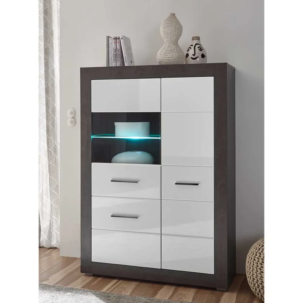 Wohnen Wohnwände<Set Wohnzimmer Anbauwand zweifarbig - Istensa (vierteilig)