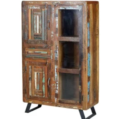 Wohnen Highboards|Vitrinen<Shabby Chic Vitrinenschrank aus Recyclingholz - Tunar