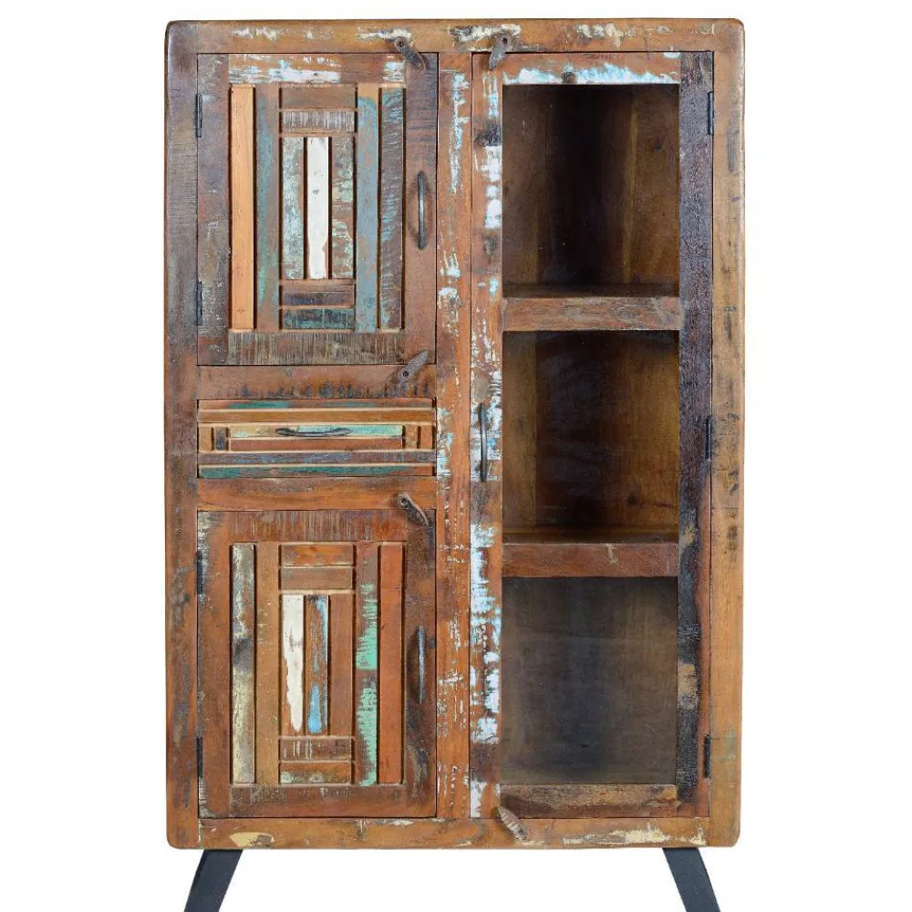 Wohnen Highboards|Vitrinen<Shabby Chic Vitrinenschrank aus Recyclingholz - Tunar