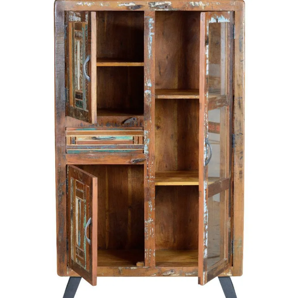 Wohnen Highboards|Vitrinen<Shabby Chic Vitrinenschrank aus Recyclingholz - Tunar