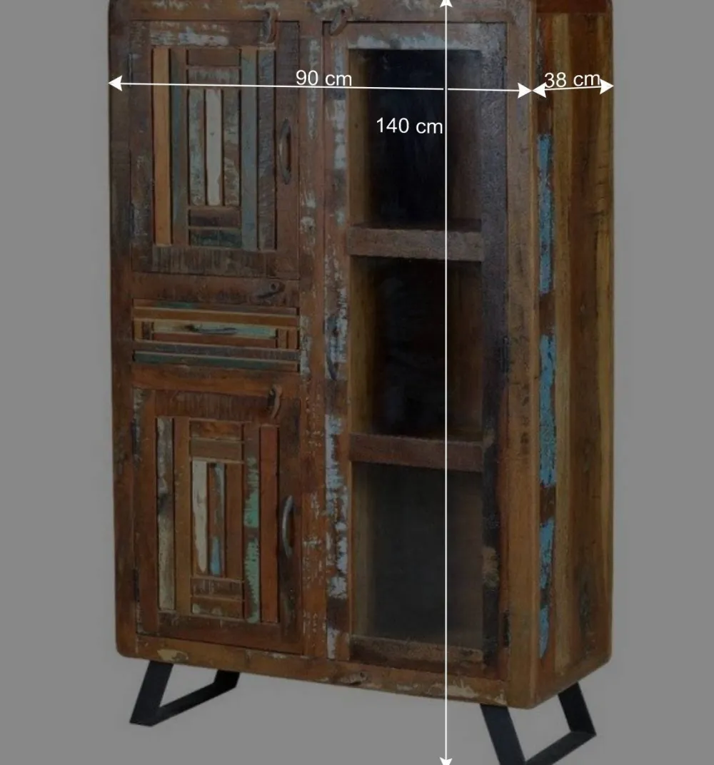 Wohnen Highboards|Vitrinen<Shabby Chic Vitrinenschrank aus Recyclingholz - Tunar