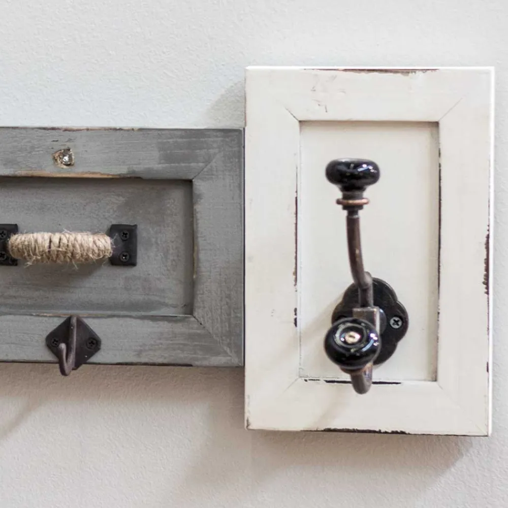 Wohnen Garderoben<Shabby Chic Wandgarderobe aus Holz lackiert - Iwalian