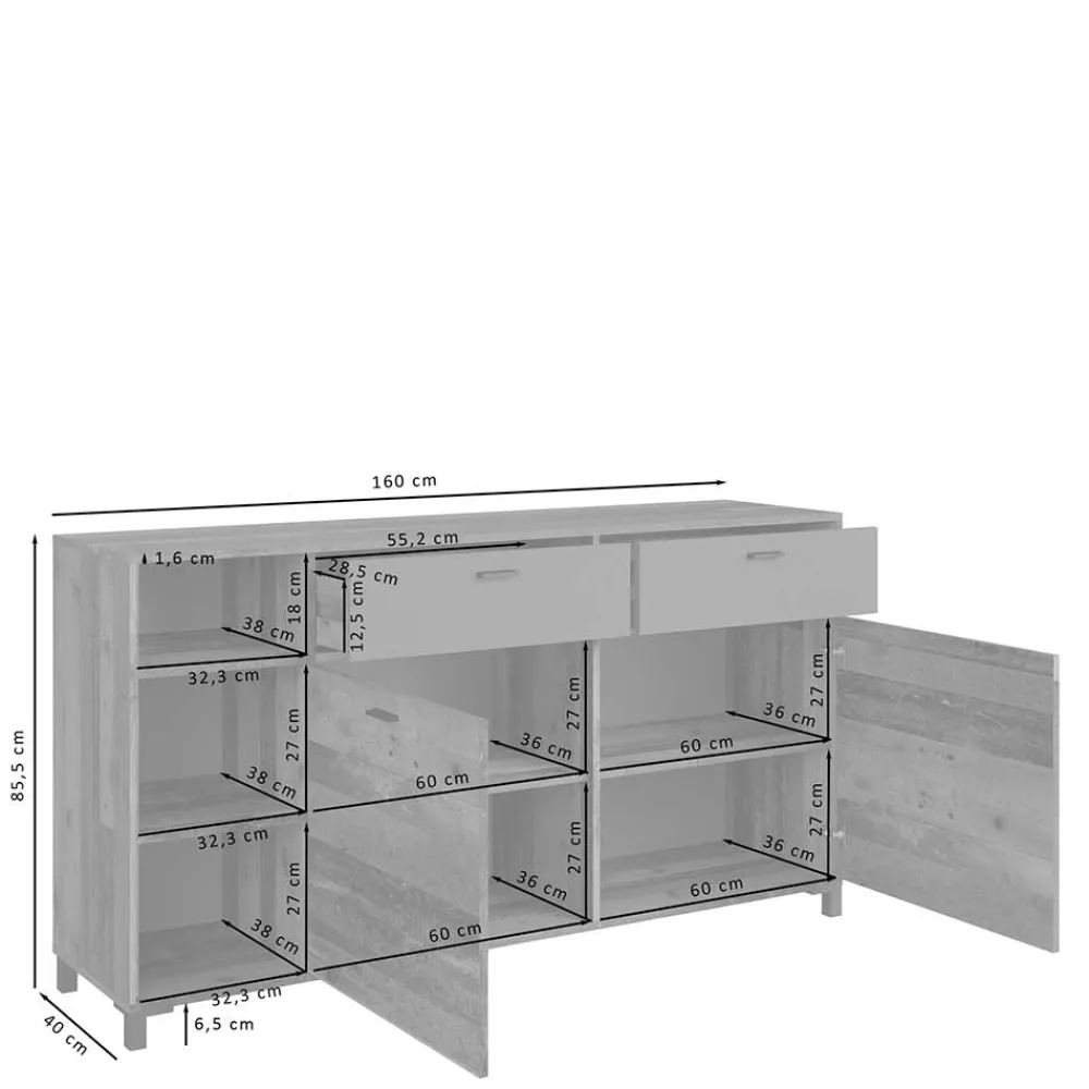 Wohnen Sideboards<Sideboard in Altholz Optik & Anthrazit - Bosco