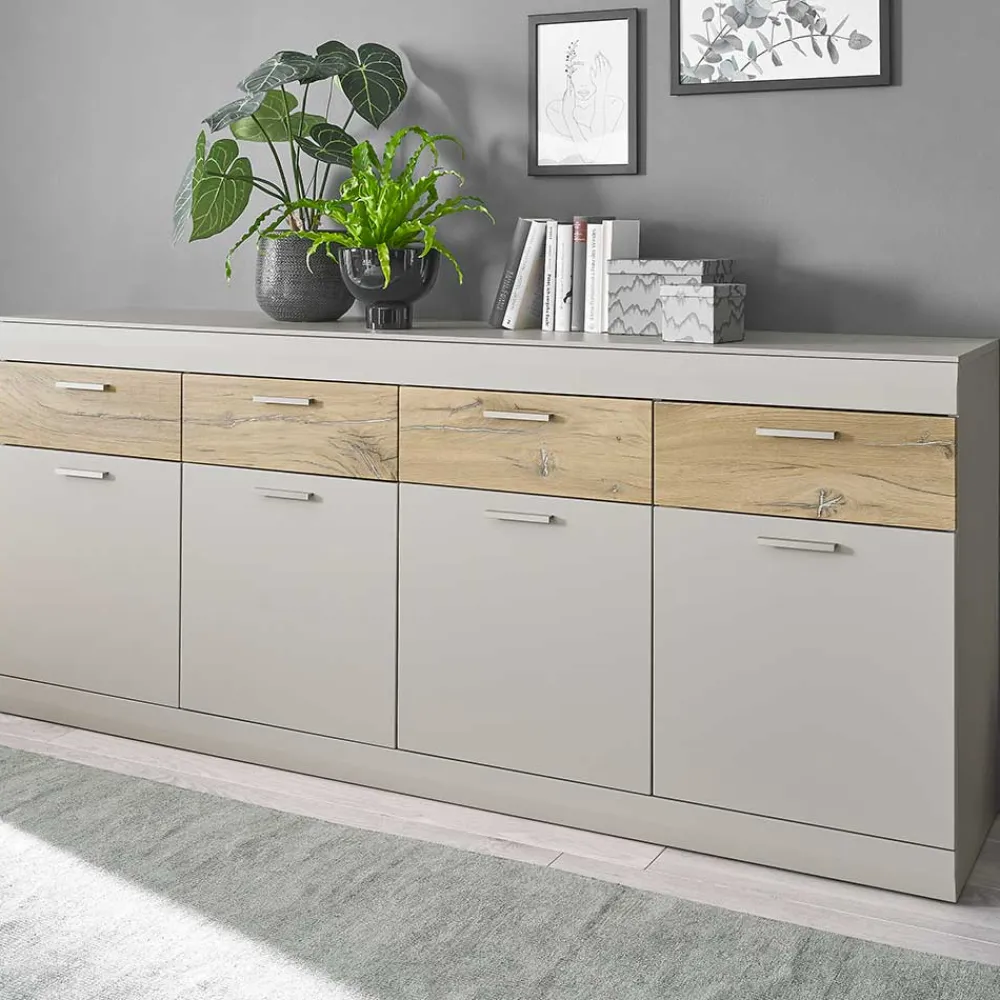 Wohnen Sideboards<Sideboard in Hellgrau & Zinneiche Dekor - Lioscas