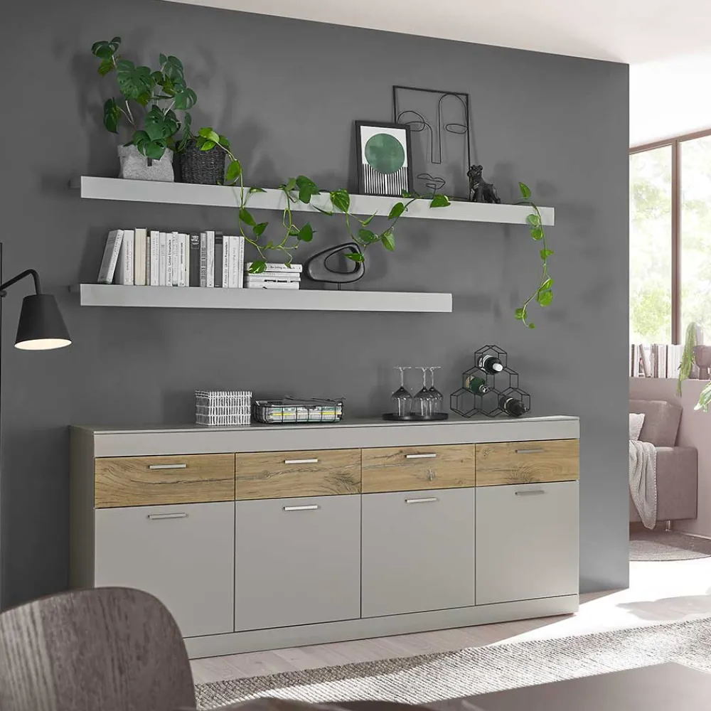 Wohnen Sideboards<Sideboard in Hellgrau & Zinneiche Dekor - Lioscas
