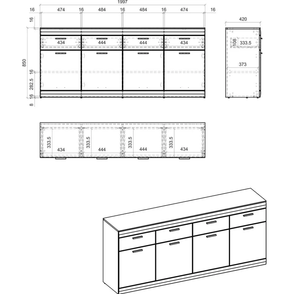 Wohnen Sideboards<Sideboard in Hellgrau & Zinneiche Dekor - Lioscas