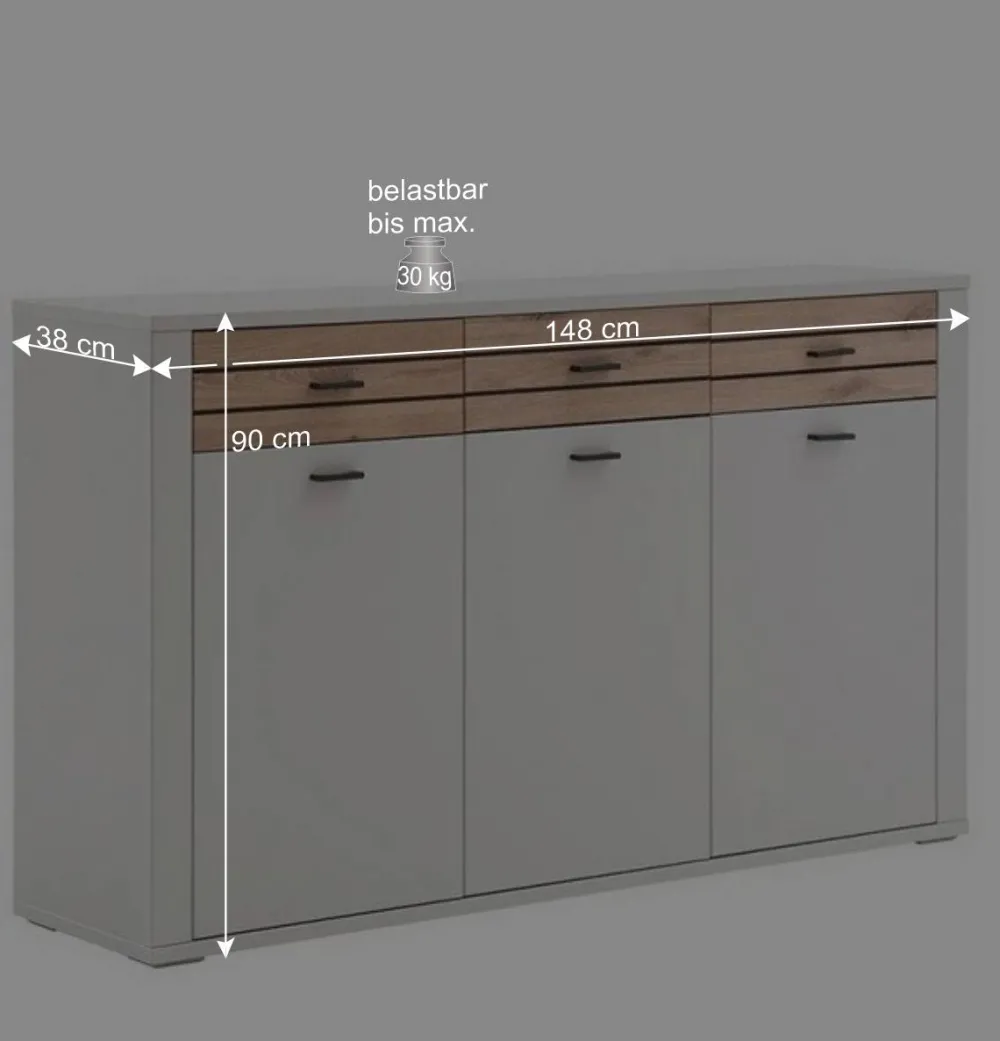 Wohnen Sideboards<Sideboard in Lichtgrau mit Wildeiche - Ballina