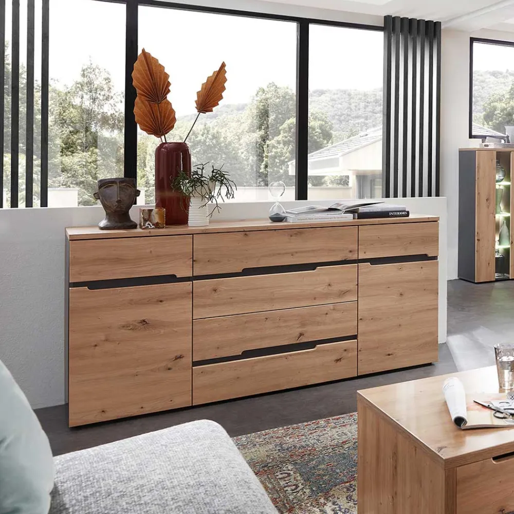 Wohnen Sideboards<Sideboard in Wildeiche & Dunkelgrau - Kuetra