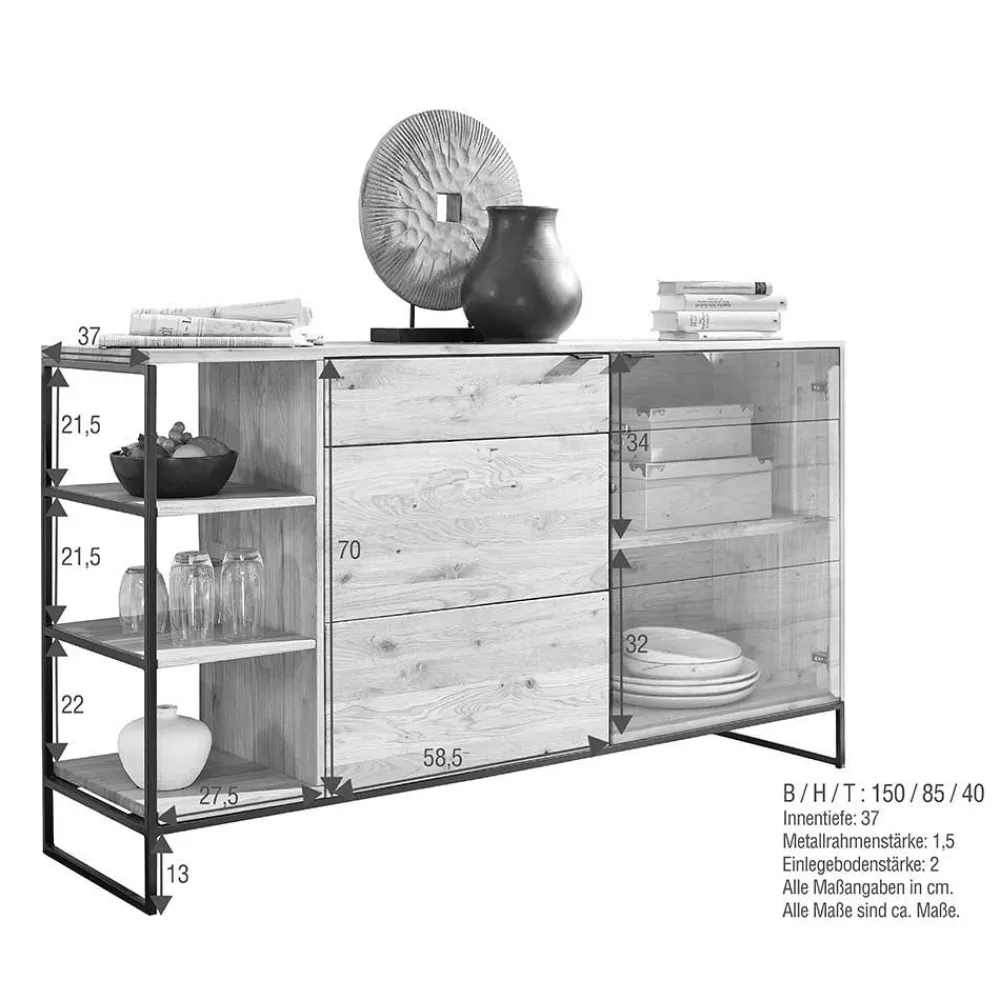 Wohnen Sideboards<Sideboard mit 2 Türen & Regal 150x85x40 cm - Varzado