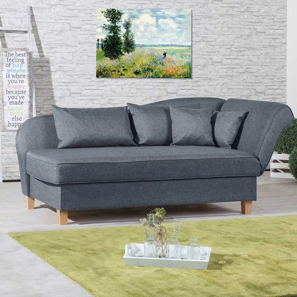 Wohnen Sofas<3-Sitzer Recamiere in Jeansblau mit Buche - Foresta