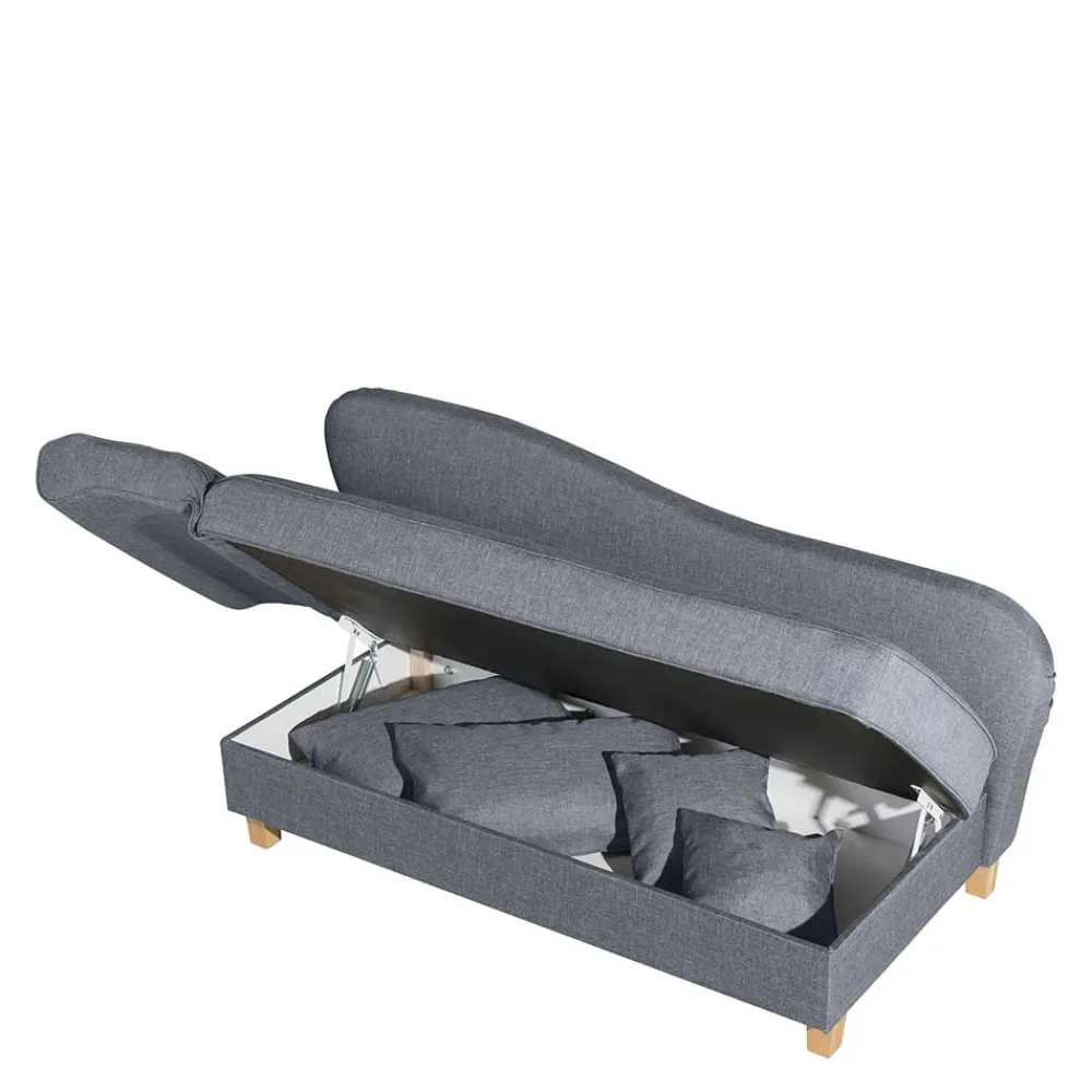 Wohnen Sofas<3-Sitzer Recamiere in Jeansblau mit Buche - Foresta