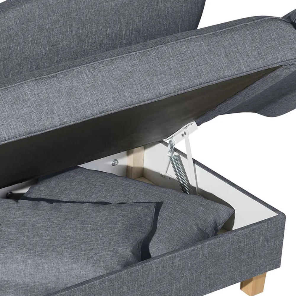 Wohnen Sofas<3-Sitzer Recamiere in Jeansblau mit Buche - Foresta