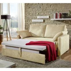 Wohnen Sofas<2-Sitzer Wohnzimmercouch in Creme - ausklappbar - Elsaro