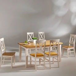 Wohnen Tische<Sitzgruppe Lugon in Weiß Laugenfarben lackiert (siebenteilig)