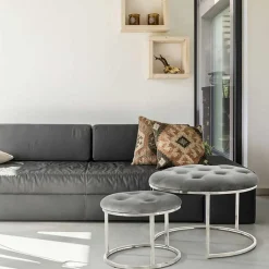 Wohnen Hocker<Sitzhocker Duo in Grau mit Silber - Vainy (zweiteilig)
