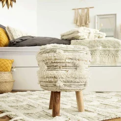 Wohnen Hocker<Sitzhocker in Creme mit Khaki - Clarina