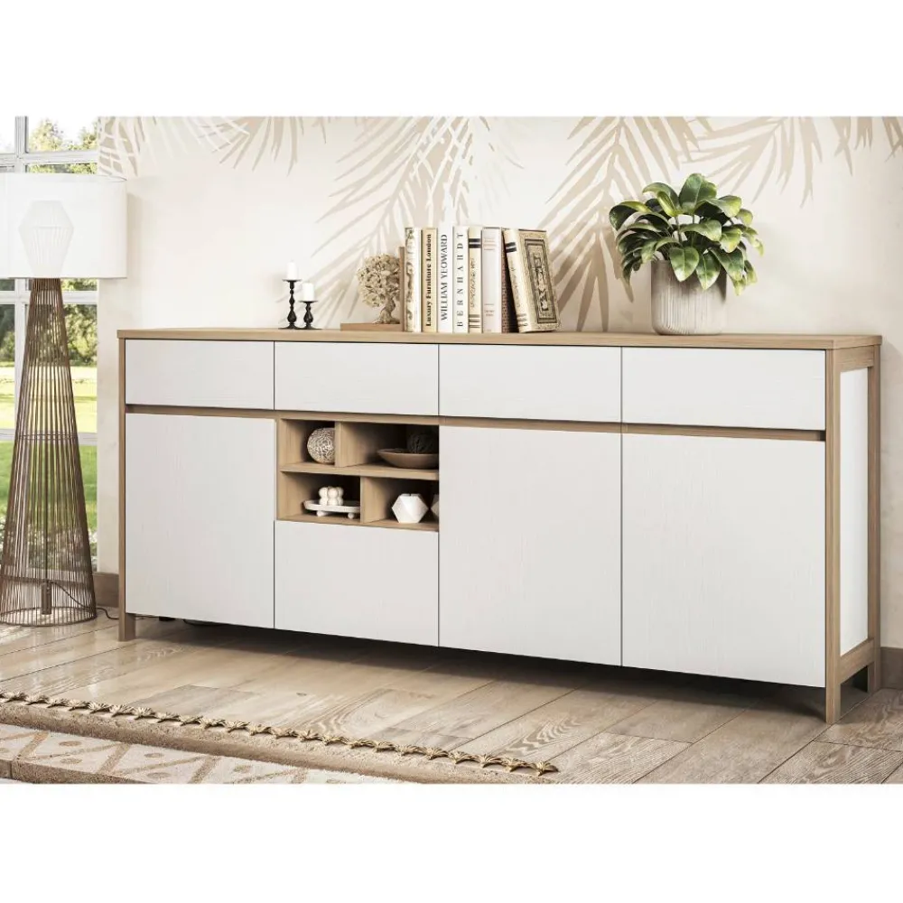 Wohnen Sideboards<Skandi Anrichte in Weiß und Eiche Dekor - Ovidio
