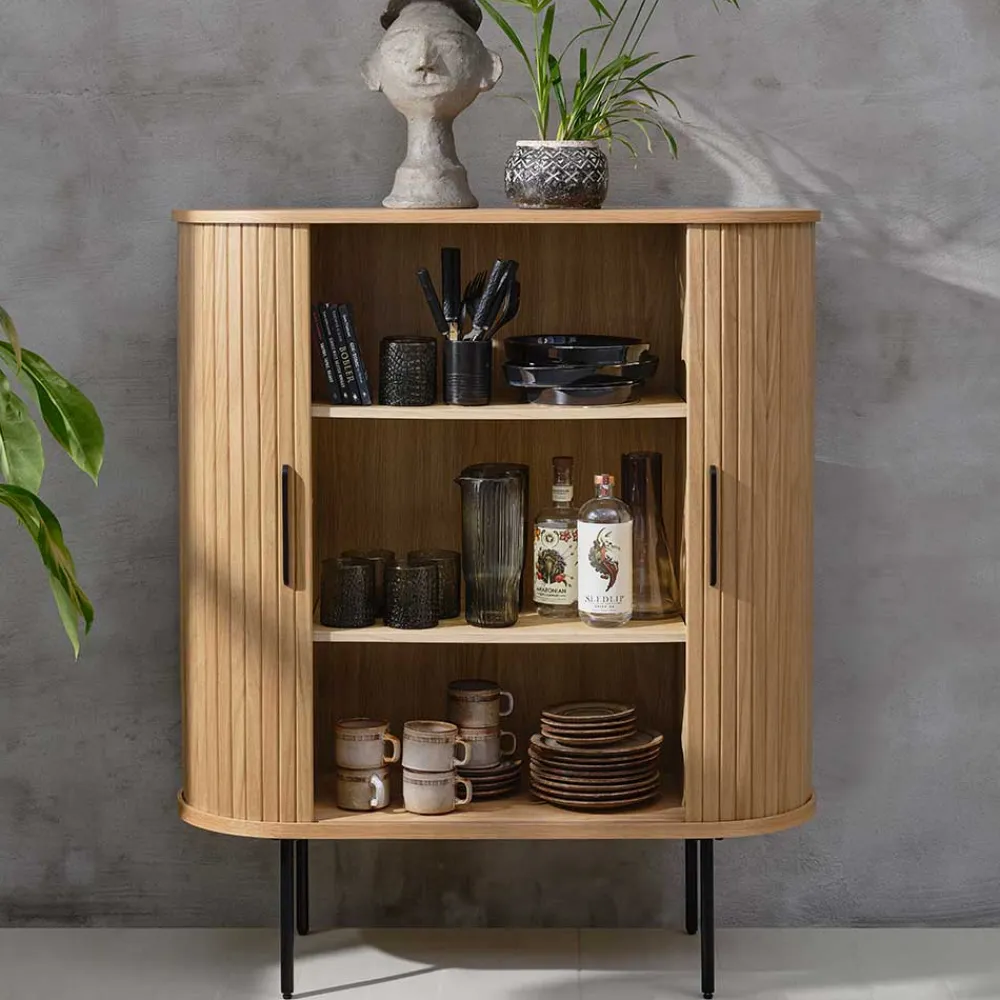Wohnen Highboards<Skandi Highboard oval mit Schiebetüren - Teorina