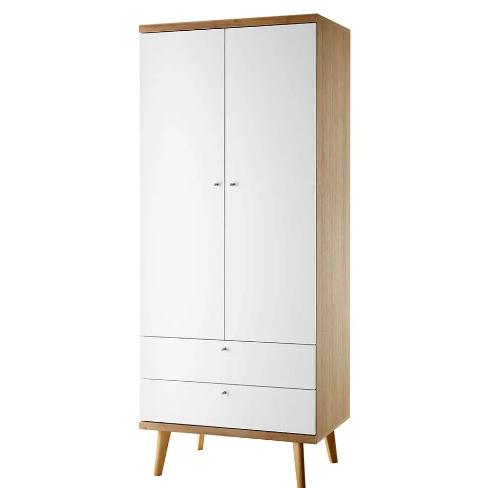 Wohnen Kleiderschränke<Skandi Kleiderschrank in Weiß & Eiche - Cablos