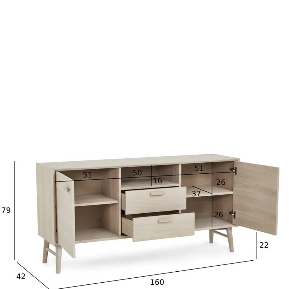 Wohnen Sideboards<Skandi Kombi-Kommode in Eiche Weiß - Lametla