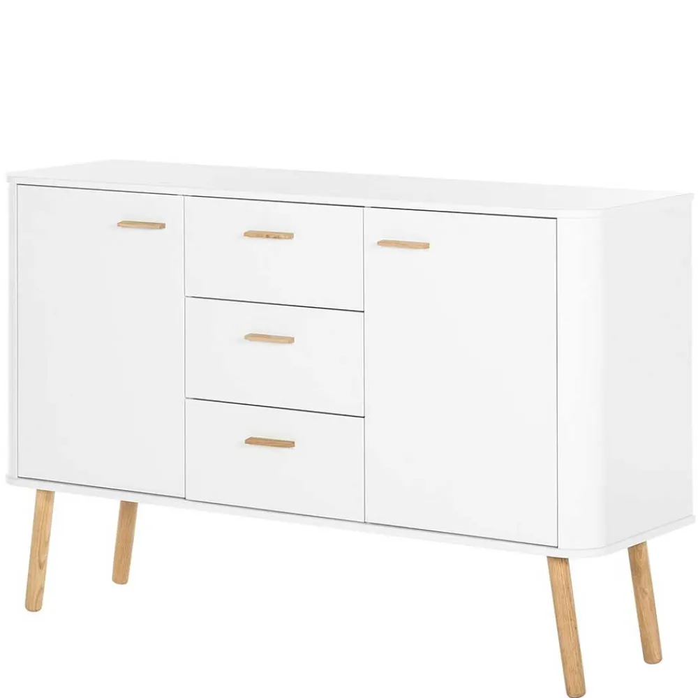 Wohnen Sideboards<Skandi Kommode in Weiß mit Eiche - Gazona