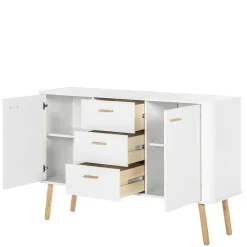 Wohnen Sideboards<Skandi Kommode in Weiß mit Eiche - Gazona