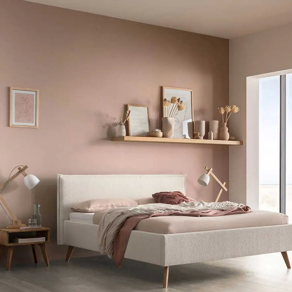 Wohnen Betten<Skandi Polsterbett in Creme Boucle - Jandaria