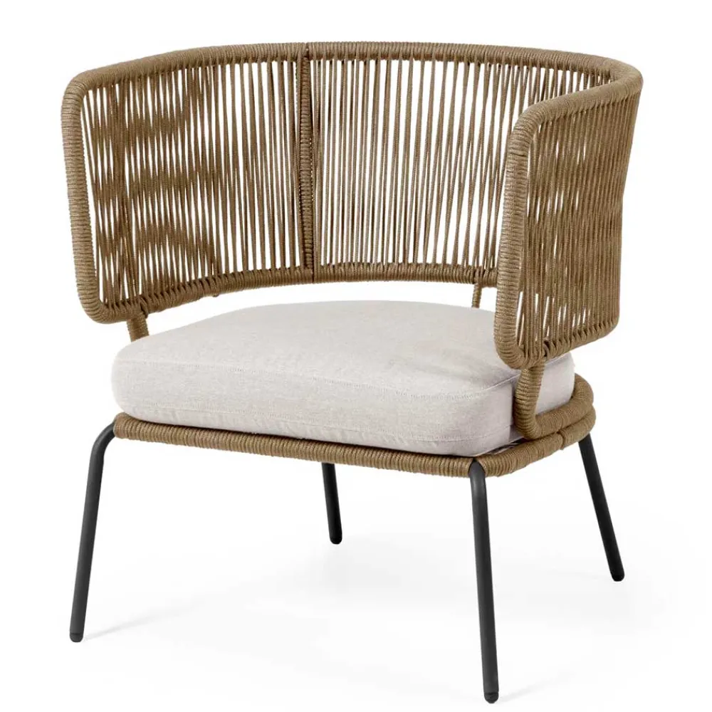 Wohnen Sessel<Skandi Sessel aus Geflecht Kordel in Beige - Suvacol (2er Set)