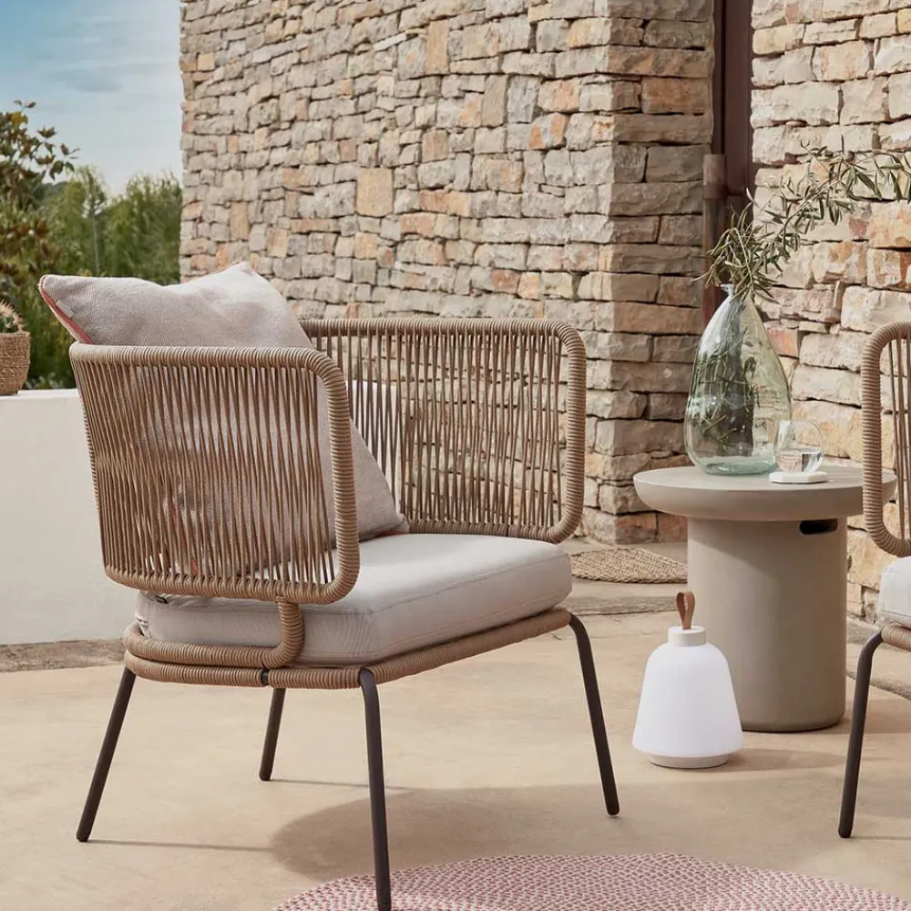 Wohnen Sessel<Skandi Sessel aus Geflecht Kordel in Beige - Suvacol (2er Set)