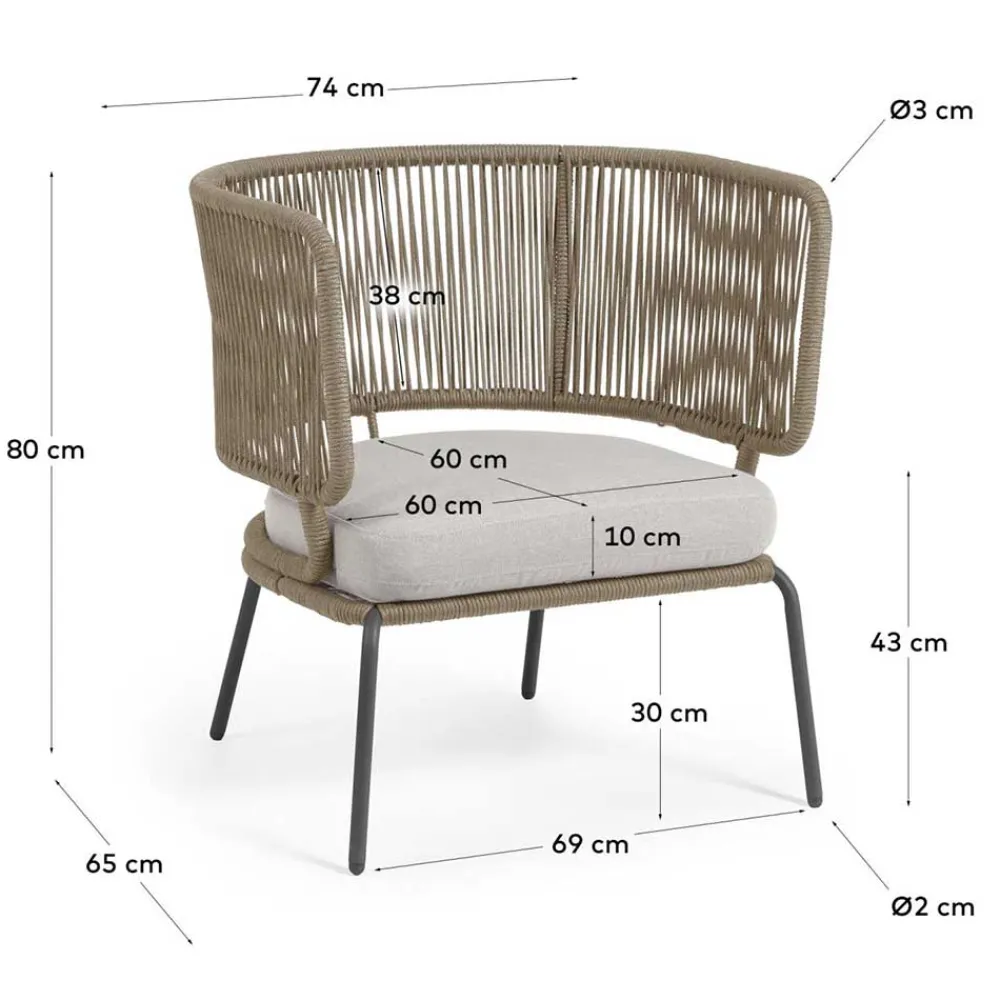 Wohnen Sessel<Skandi Sessel aus Geflecht Kordel in Beige - Suvacol (2er Set)