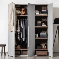 Wohnen Kleiderschränke|Schränke<Skandi 3-türiger Schlafzimmerschrank in Grau - Rochella