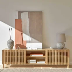 Wohnen Tv & Hifi-Möbel|Lowboards<Skandi TV Lowboard mit Lamellen Klapptüren - Azuro