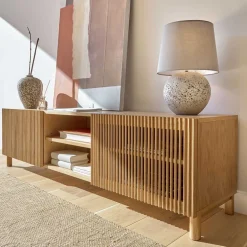 Wohnen Tv & Hifi-Möbel|Lowboards<Skandi TV Lowboard mit Lamellen Klapptüren - Azuro
