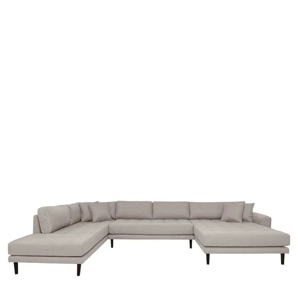 Wohnen Sofas<Skandi U-Form Couch in Beigegrau Stoffbezug - Gorgona