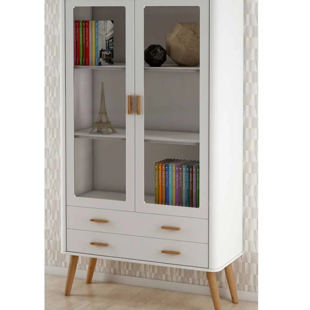 Wohnen Vitrinen|Schränke<Skandi Vitrine in Weiß und Eiche Natur - Yarisis