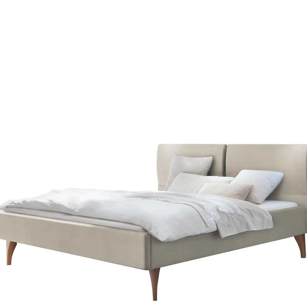 Wohnen Betten<Skandinavisches Designbett in Beige mit Kernbuche - Agruma