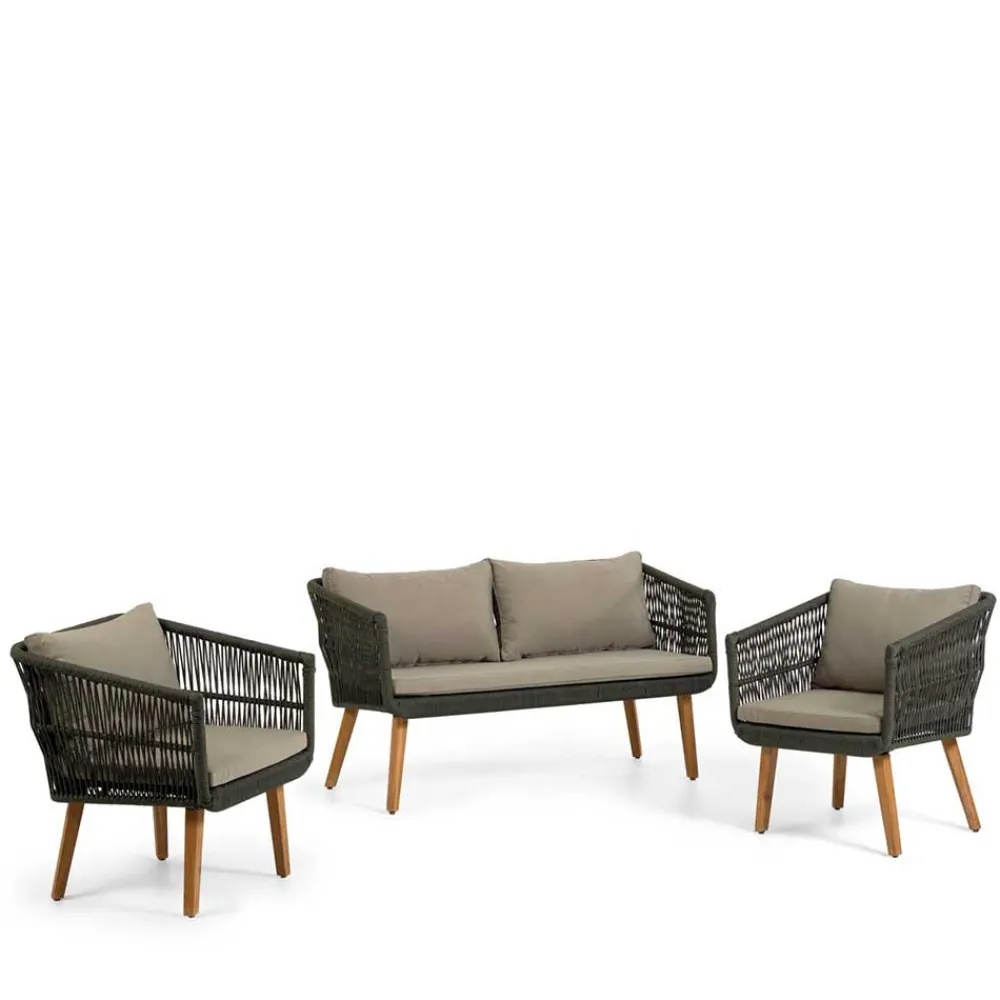 Wohnen Sitzgruppe<Sofa & Sessel aus Kordel-Geflecht - Lagoas (dreiteilig)