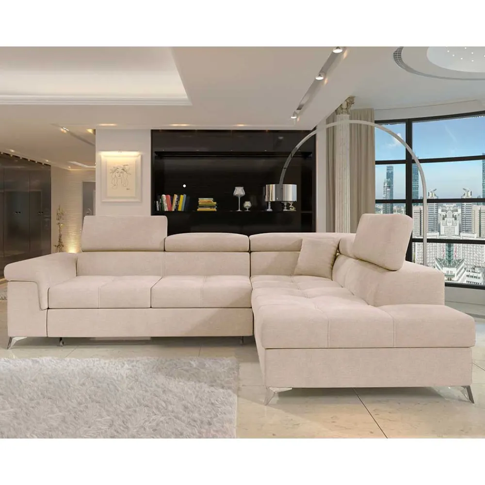 Wohnen Betten<Sofaecke mit Schlaffunktion in Beige Webstoff - Rirua