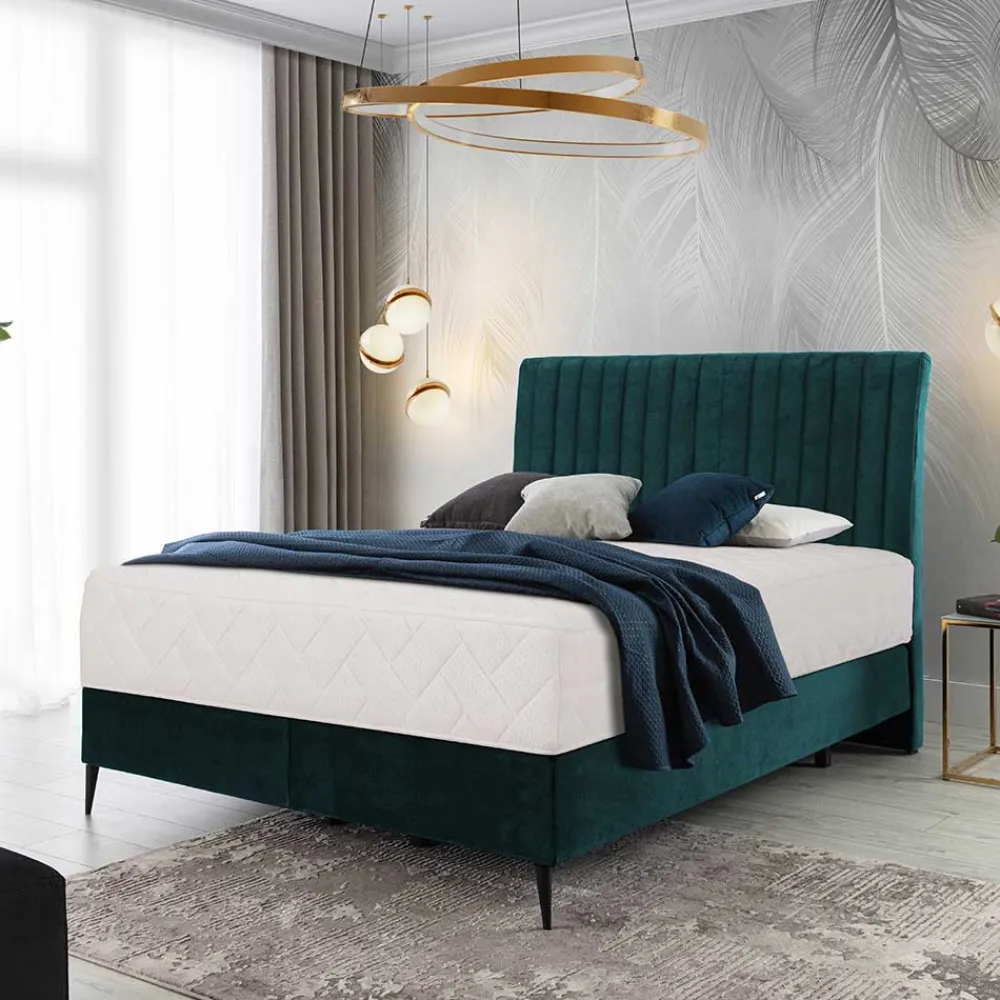 Wohnen Betten<Springboxbett in Petrol Blau Stoff - Custon